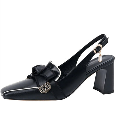 Dilalula 2025 French Style Genuine Leather Sandals Women Covered Toe Butterfly Knot Party Dating Sandals Office Ladies Pumps
