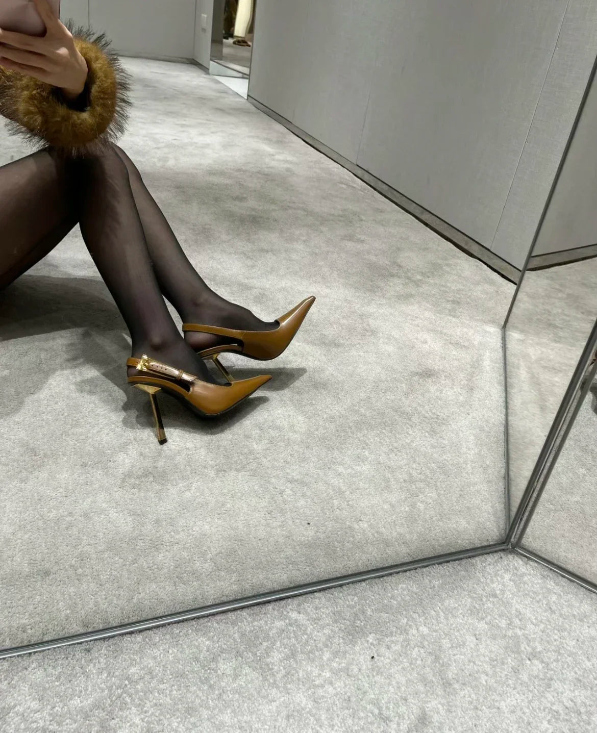 Black Pointed Toe High Heels Thin Heel Metal Cap Sandals Women's Shoes Elegant Painted Leather Sexy Fine Heel New 2025