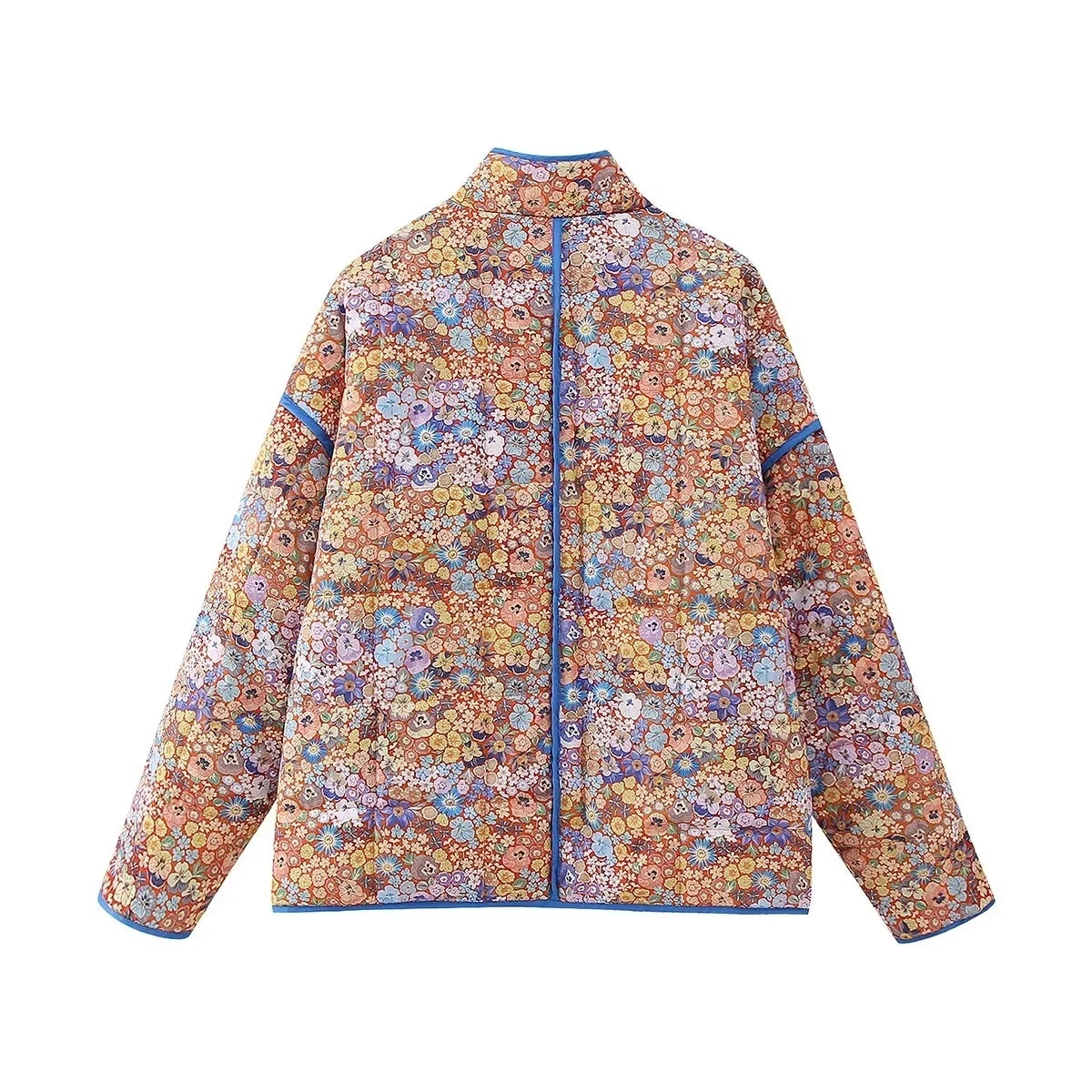 HH Floral Print Jacket For Women Autumn Quilted Reversible Cotton Coat Cardigan Long Sleeve Jackets Elegant Woman Streetwear