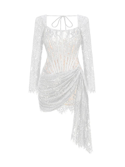 TARUXY Sexy Lace See-through Patchwork Corset Dress Female Bodycon Elegant Party MIrrgualr Mini Dress Women Tube Top Dress New