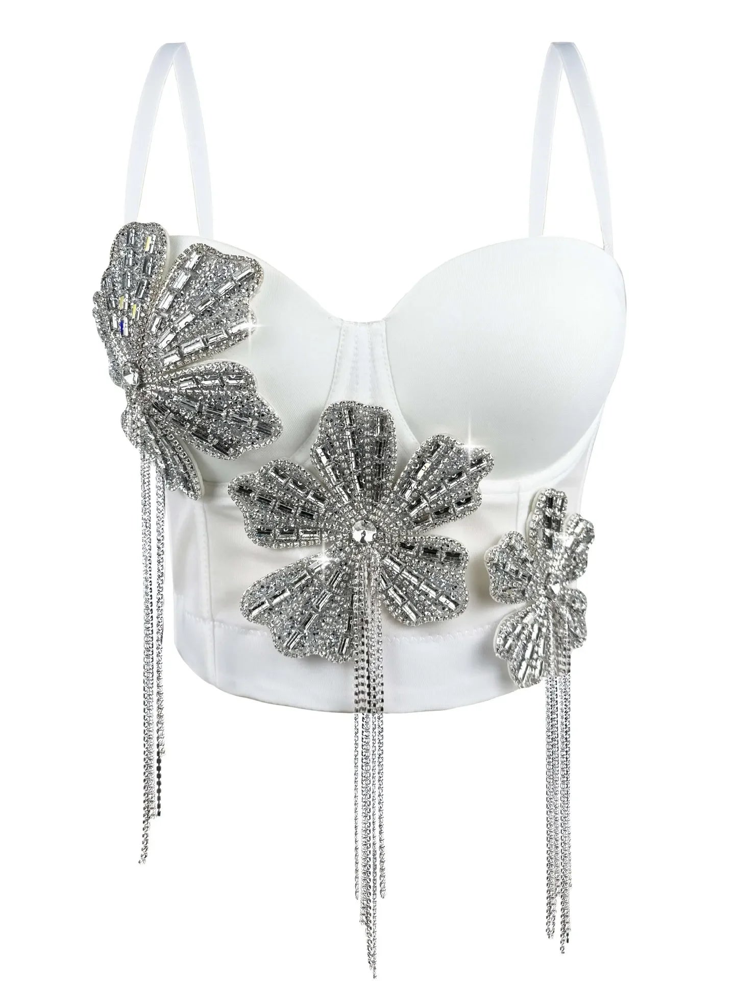 Fashion Women Diamonds Embroidery Flowers Tassel Bustier Corset Crop Tops To Wear suspender vest