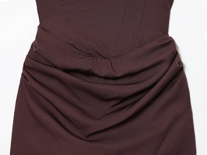 French Style Women Ruched Short Dress Fashion Summer Party Evening Gown Spaghetti Strap Bodycon Sexy Bandage Corset Mini Dress