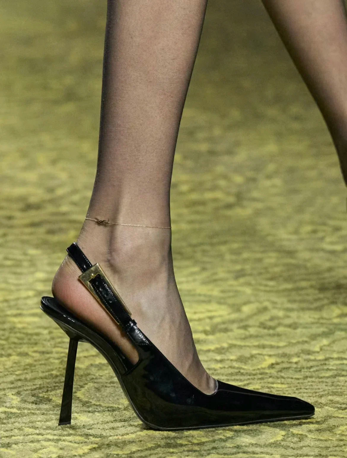 Black Pointed Toe High Heels Thin Heel Metal Cap Sandals Women's Shoes Elegant Painted Leather Sexy Fine Heel New 2025