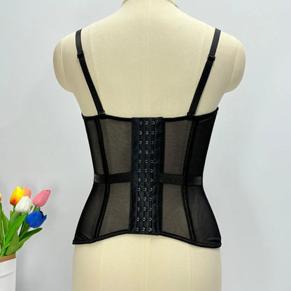 Transparent Mesh Sexy Waisted Lady Corset Elegant Shaping Women Bustier Girls Slim Evening Wear Crops Top Lady Short Body Shaper