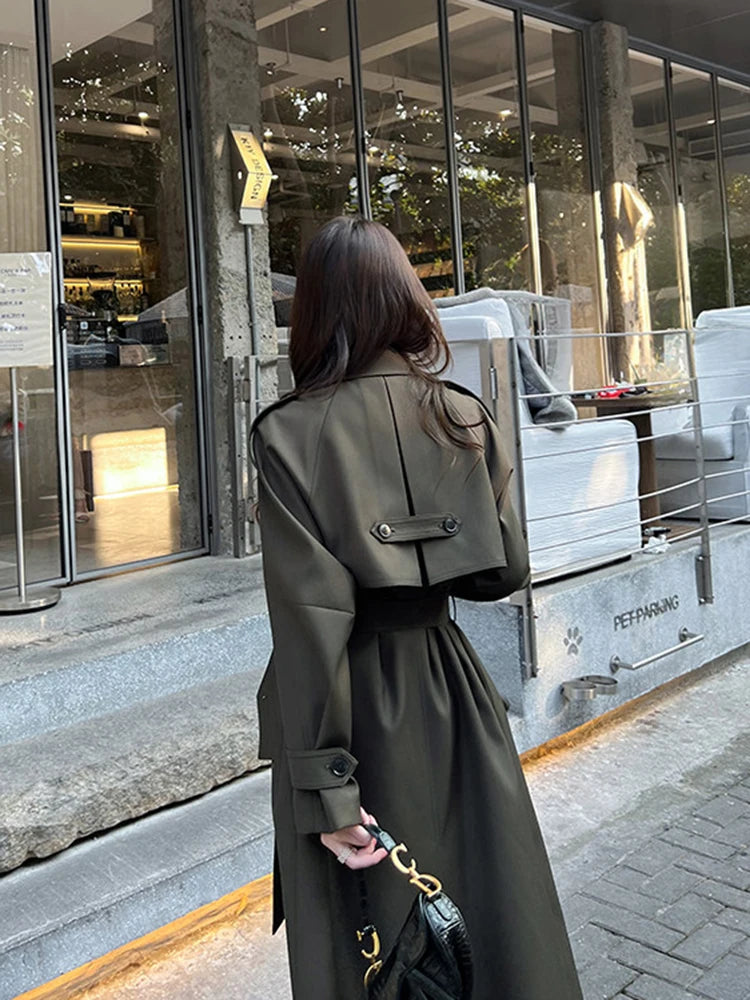 Lautaro Spring Autumn Long Trench Coat for Women with Belt Raglan Sleeve Elegant High Quality Chic Luxury Designer Clothing 2026