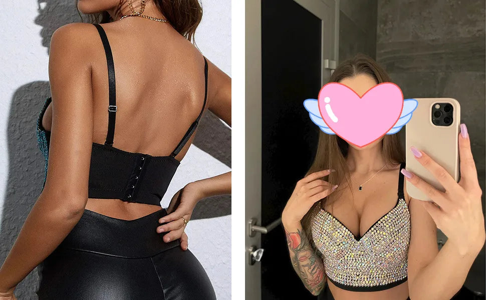 Women Tank Tops Sexy Sequined Diamond Bra Woman Clothes Push Up Bustier Club y2k Crop Top Party Ladies Corset Blusas Ropa Mujer