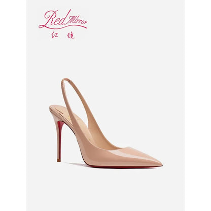 2025 new pointed patent leather nude single shoes socialite versatile stiletto rear empty bag head high heels sandals
