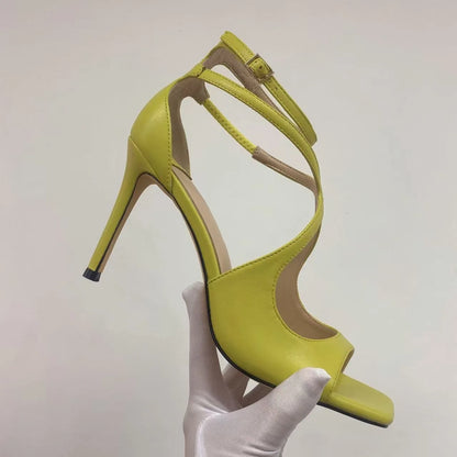 2026Ladies' Summer New Fashionable High-heeled Open Toed Sandals Square Toe Party Sexy 34-43Large Women's Shoes