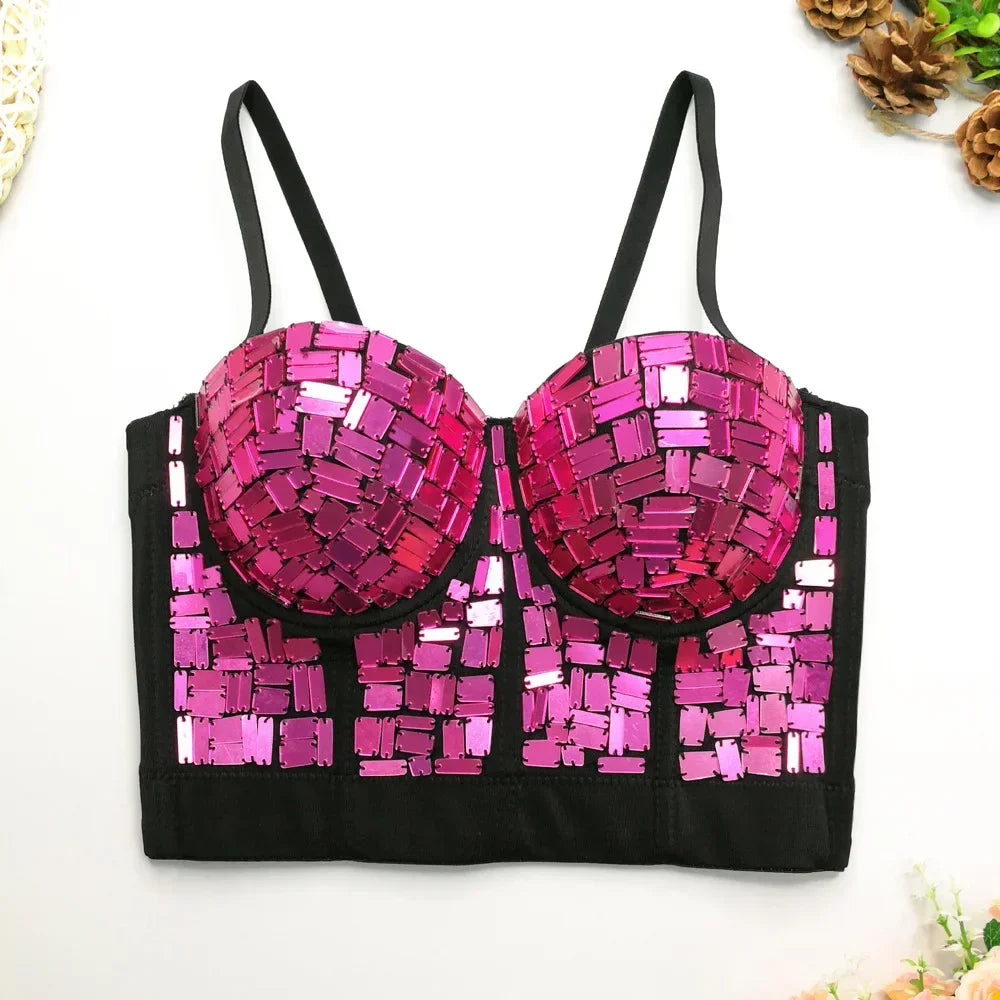Women Tank Tops Sexy Sequined Diamond Bra Woman Clothes Push Up Bustier Club y2k Crop Top Party Ladies Corset Blusas Ropa Mujer