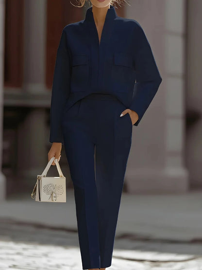 2026 Spring Urban Commute New Style Fashion Elegant Versatile Long Sleeve Lapel Pocket  Casual Suit blazer women suit set women