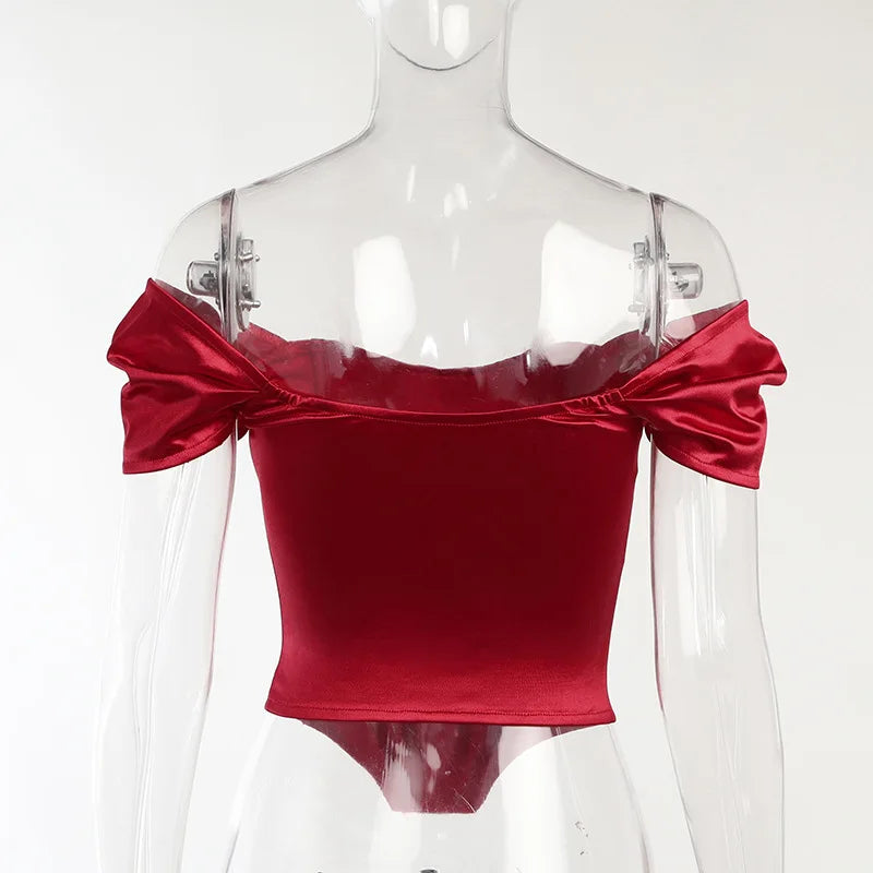 Elegant Satin Bow Tie Corset Top for Women Summer 2022 Fashion Sleeveless Backless Cropped Tops Club Party Clothes