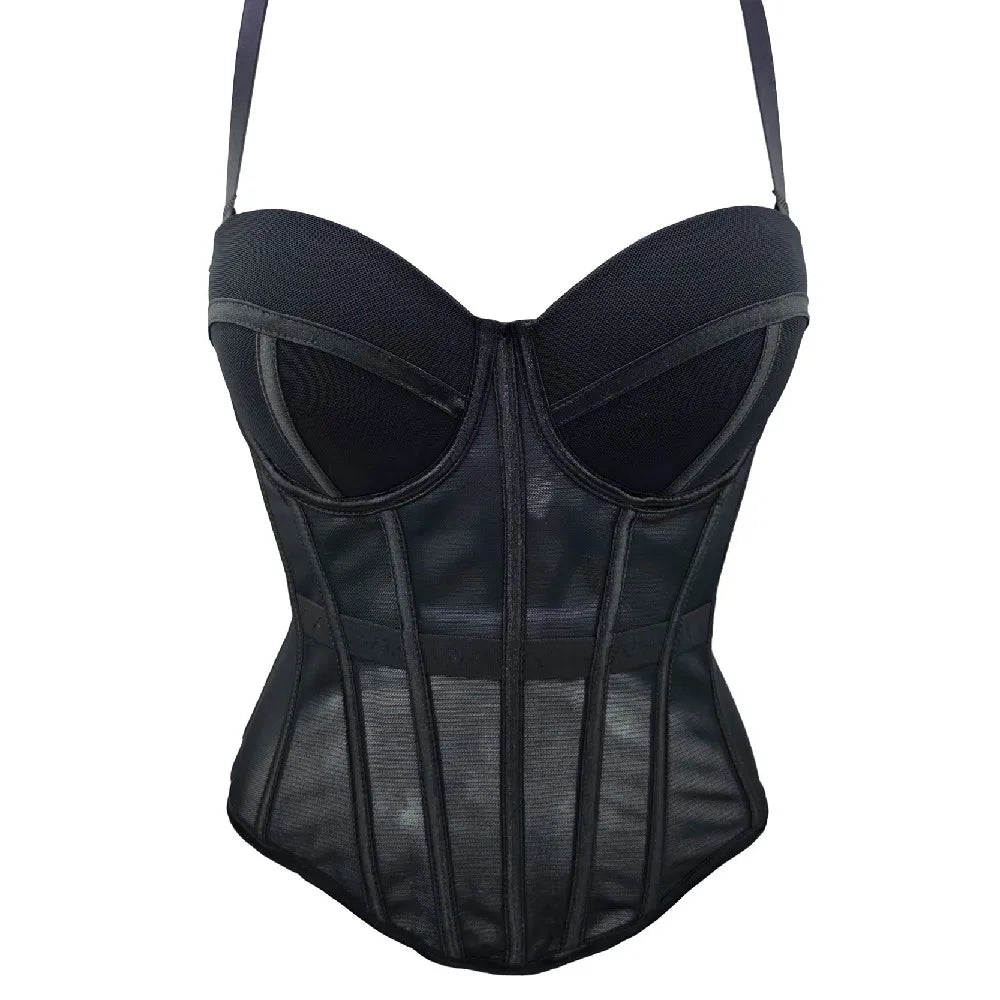 Transparent Mesh Sexy Waisted Lady Corset Elegant Shaping Women Bustier Girls Slim Evening Wear Crops Top Lady Short Body Shaper