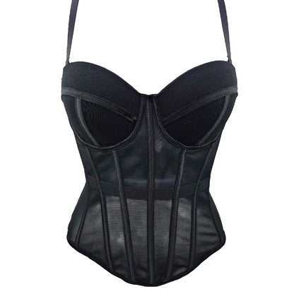 Transparent Mesh Sexy Waisted Lady Corset Elegant Shaping Women Bustier Girls Slim Evening Wear Crops Top Lady Short Body Shaper