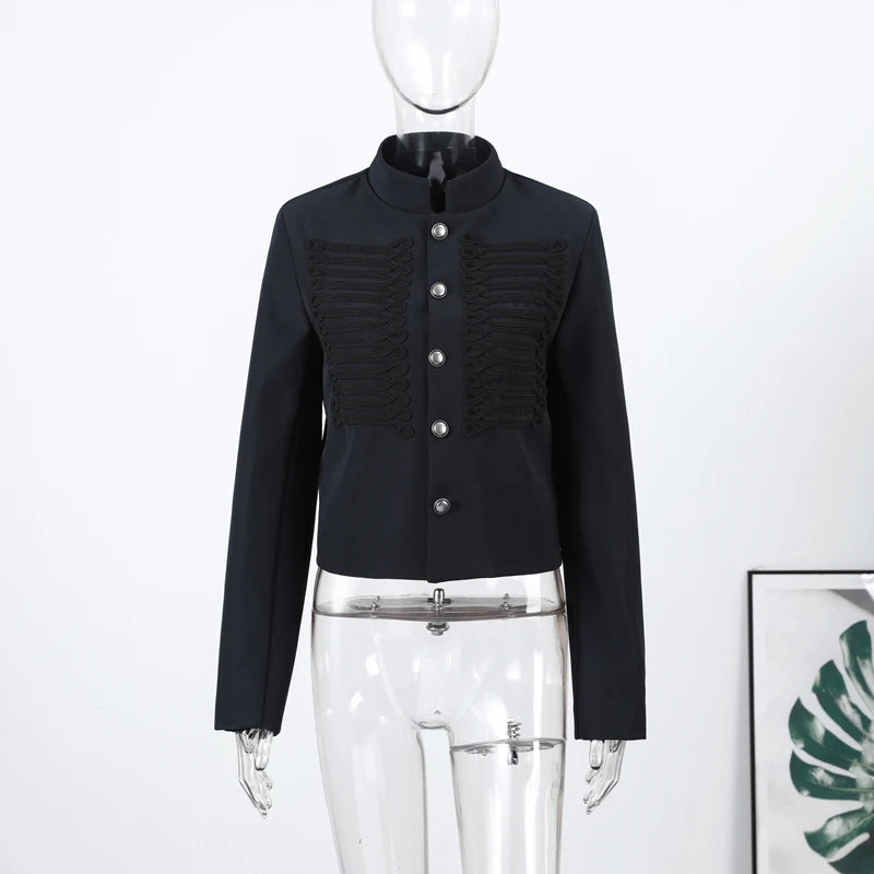 Vintage Napoleon Short Jacket for Women Stand Collar Full Sleeve Single-Breasted Slim Coat 2026 Spring Lady New Streetwear