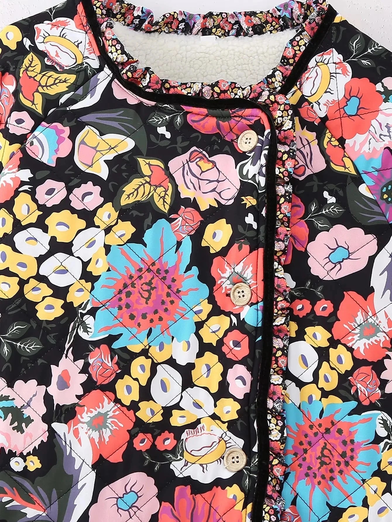 HH Floral Print Jacket For Women Autumn Quilted Reversible Cotton Coat Cardigan Long Sleeve Jackets Elegant Woman Streetwear