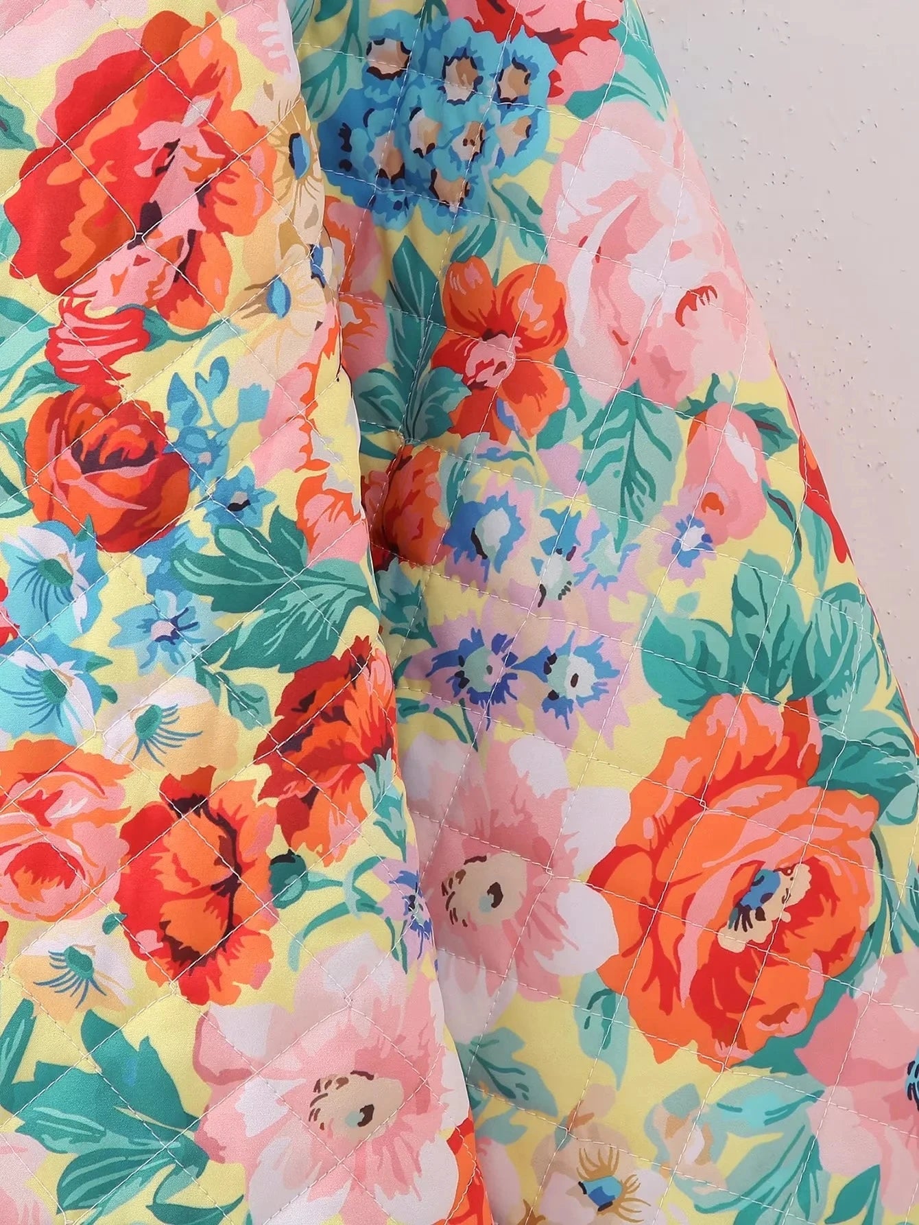 HH Floral Print Jacket For Women Autumn Quilted Reversible Cotton Coat Cardigan Long Sleeve Jackets Elegant Woman Streetwear