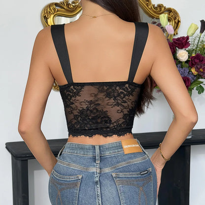 Spicy Girl Lace Mesh Sheer Corset Top Sexy Criss Cross Bandage Slim Fishbone Bustier Backless Hollow Out Dating Club Camis Mujer