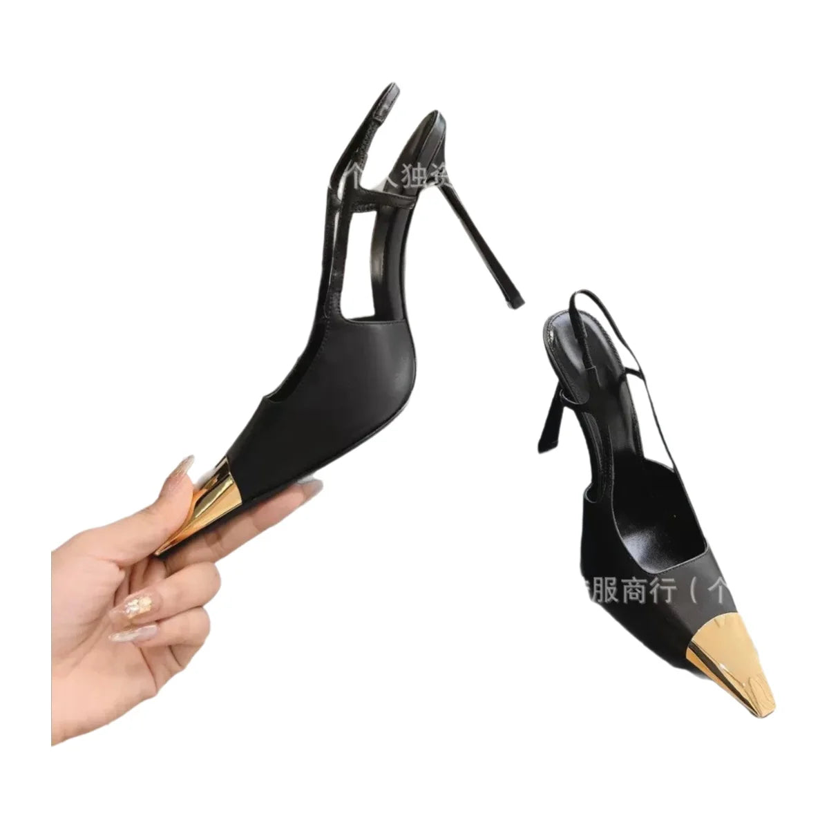 High Quality Yangshenglin Metal Head Thin Heel High Heels 2025 Hot Black Patent Leather Covering Square Head Elegant Lady Style