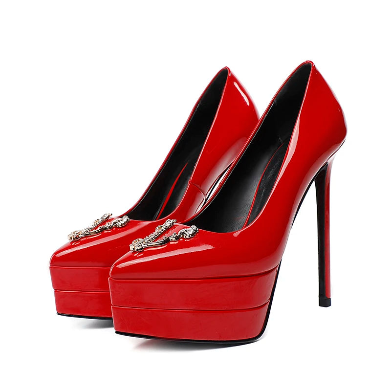2023 15cm Stiletto High Heel Pointed Lacquer Leather Fashion Sexy High Heels Wedding Party Luxury Brand High Heels Women's Shoes