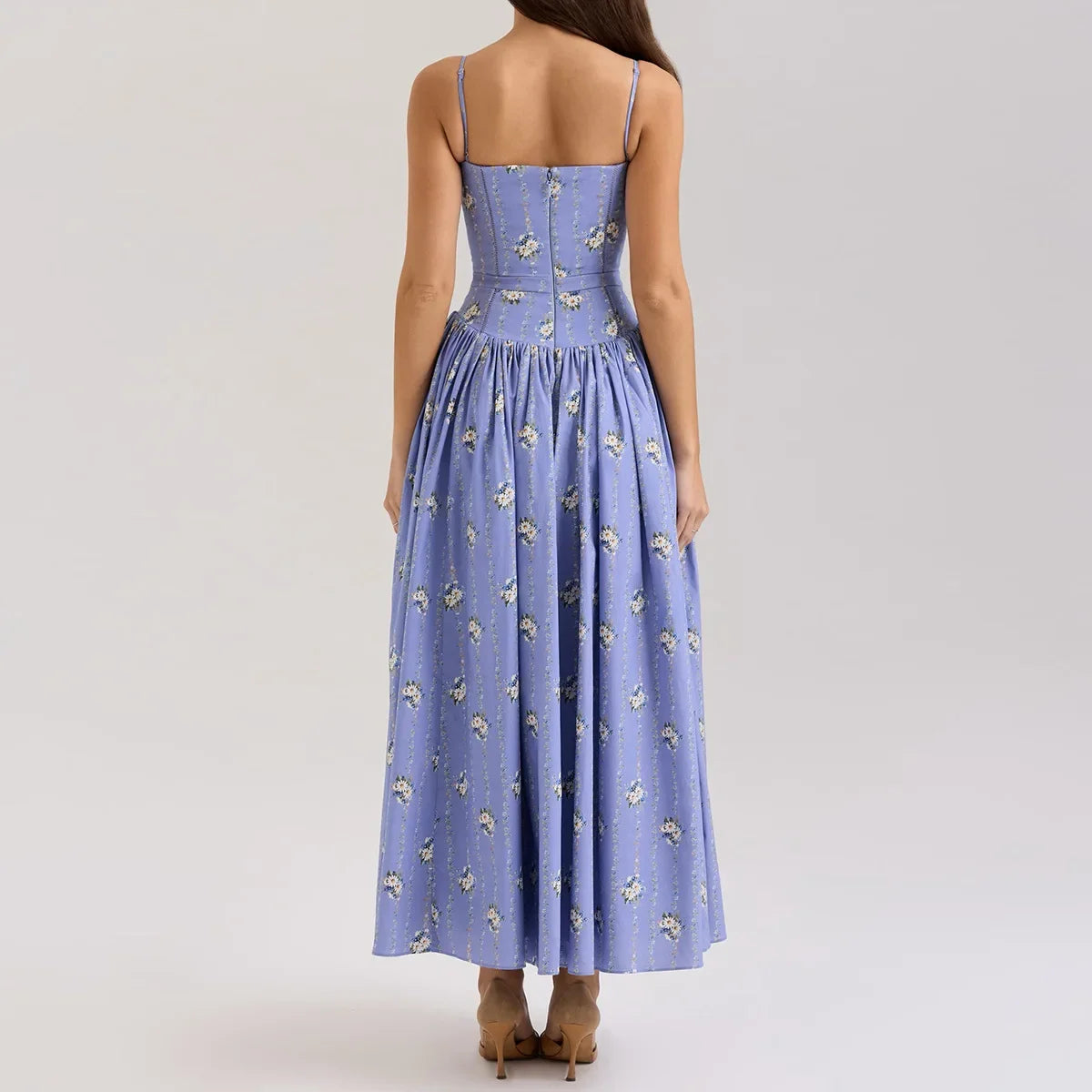 Oligai Floral Print Midi Sundress Elegant Spaghetti Strap Flowy Dress Aussie Summer Women Boho Chic Beach Dress