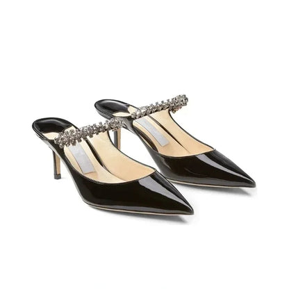 Women's Sandals 2026 New High Heels Fashion Water Diamond Chain Banquet Pointed Fine Heels Women's Muller Shoes