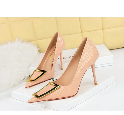 2025 BIGTREE Metal Decoration Buckle Fashion Pumps Women Elegant Snakeskin Print 10cm High Heels Party Ladies Shoes