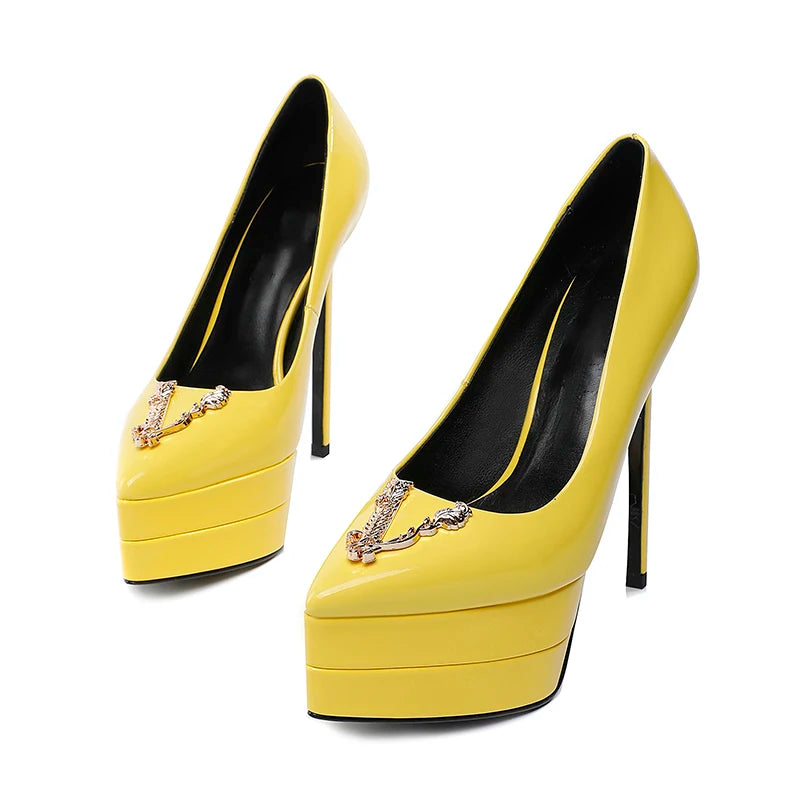 2023 15cm Stiletto High Heel Pointed Lacquer Leather Fashion Sexy High Heels Wedding Party Luxury Brand High Heels Women's Shoes