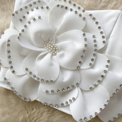 New French Sweet Strap Camisole Strapless 3D Floral Beading Diamonds Design Tops Elastic Ruched Slim Streetwear Tank Top