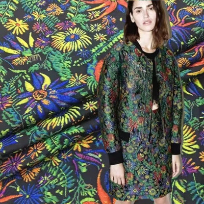 Yarn-dyed Jacquard Fabric Autumn Winter Flower Dress Suit Jacket Clothing European Brand Fashion Design Diy Sewing Cloth