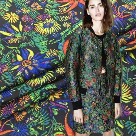 Yarn-dyed Jacquard Fabric Autumn Winter Flower Dress Suit Jacket Clothing European Brand Fashion Design Diy Sewing Cloth