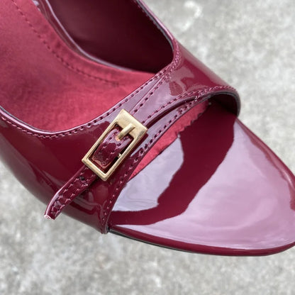 Sexy Red Patent Leather High Heels Women Summer Luxury Designer Metal Buckle Belt Back Strap Designer Sandals Sandalias Mujer