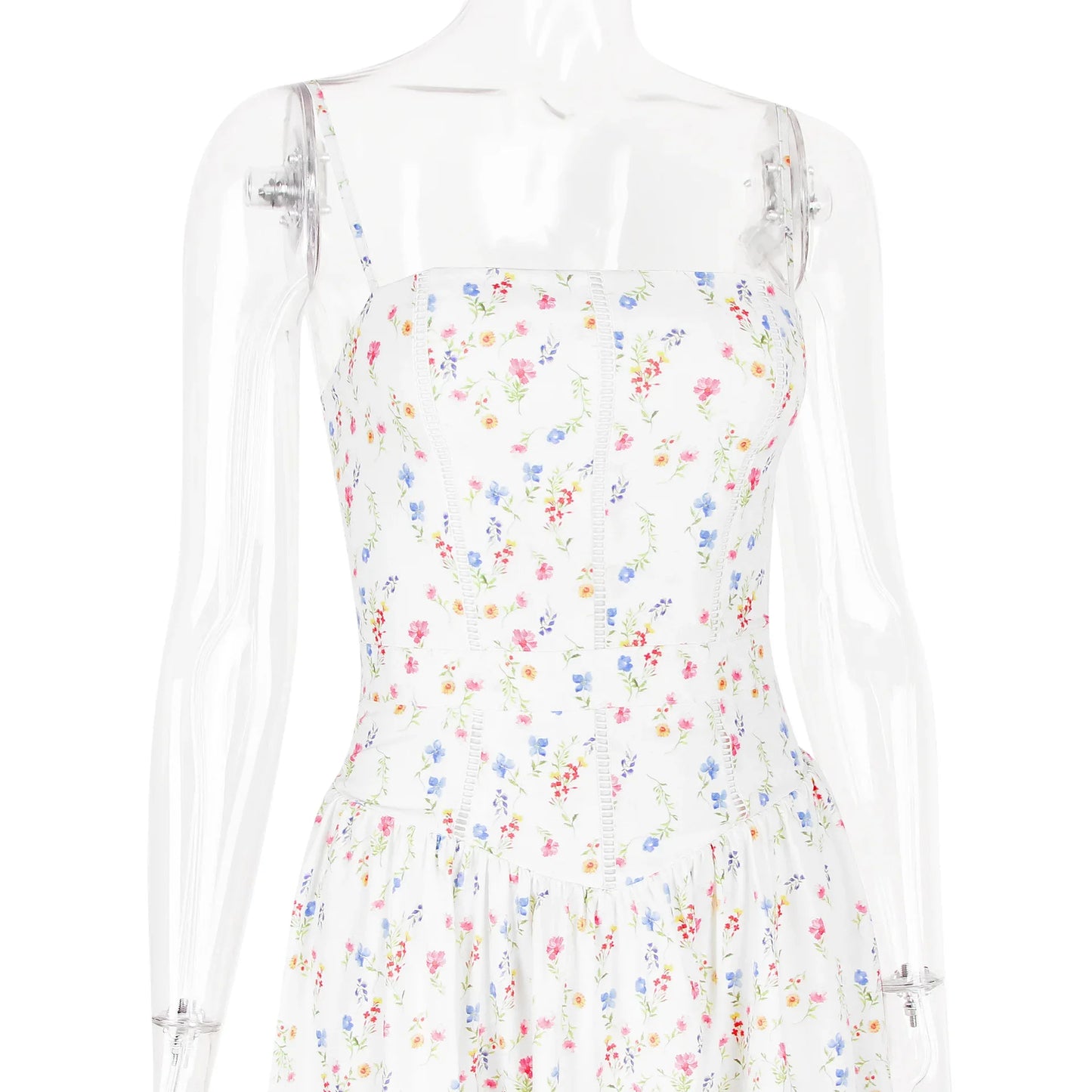 Oligai Floral Print Midi Sundress Elegant Spaghetti Strap Flowy Dress Aussie Summer Women Boho Chic Beach Dress