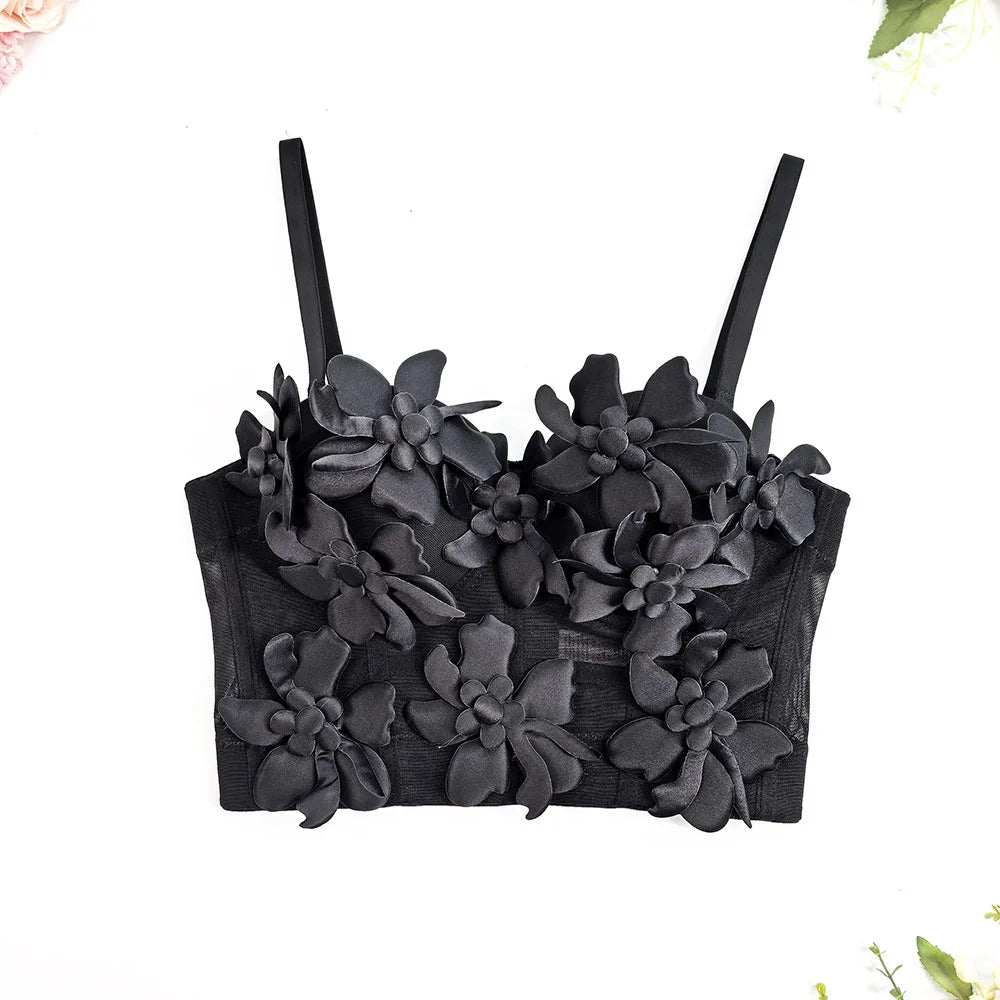 DEAT Fashion Women's 3D Flower Decoration Camisole Vest Outwear Versatile Solid Color Tank Tops Female Trendy New 11A05069