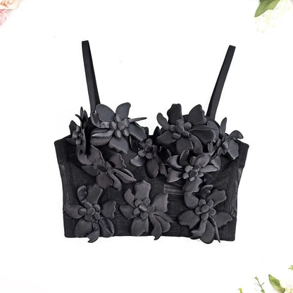DEAT Fashion Women's 3D Flower Decoration Camisole Vest Outwear Versatile Solid Color Tank Tops Female Trendy New 11A05069