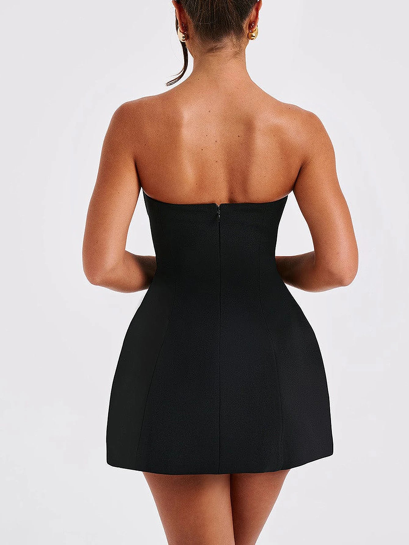 Women's solid color casual sleeveless backless strapless slim fit short dress party dress