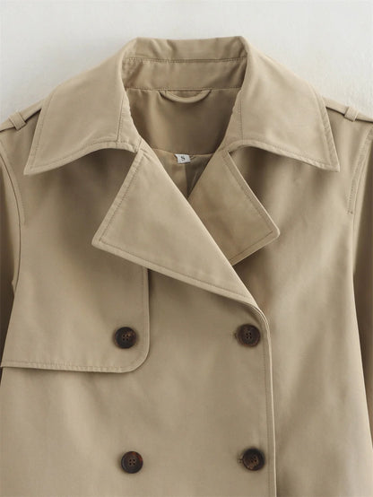 Ladies Vintage Cropped Trench Spring Autumn Jacket Women Streetwear Double Breasted Long Sleeve Top Female Chic Coat Outfits