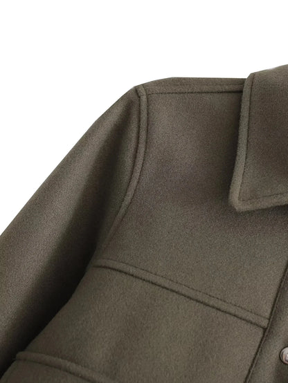 HH Jackets For Womens Autumn Fashion Solid Front Pockets Button Long Sleeve Jacket Elegant Woman Casual Outerwear Coat