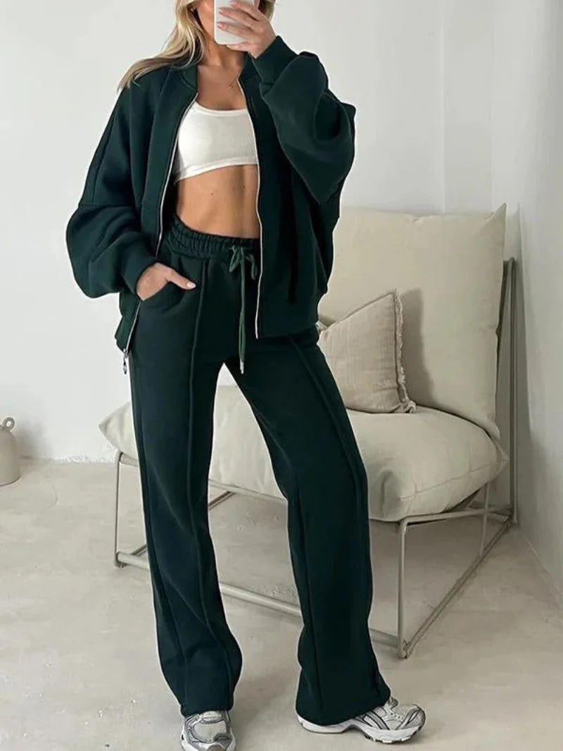 2025 Sweatshirt Two-piece Suit Women's Casual Sports Sets Autumn Winter Zip-up Short Coat Straight Trousers 2-piece Sets S-5XL