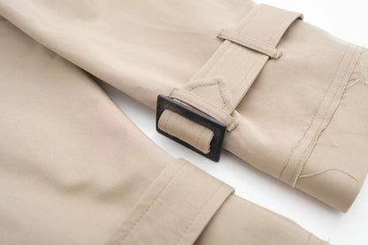 HH 2025 Women Belt Cropped Trench Spring Jacket Vintage Streetwear Double Breasted Long Sleeve Top Female Coat Outfits