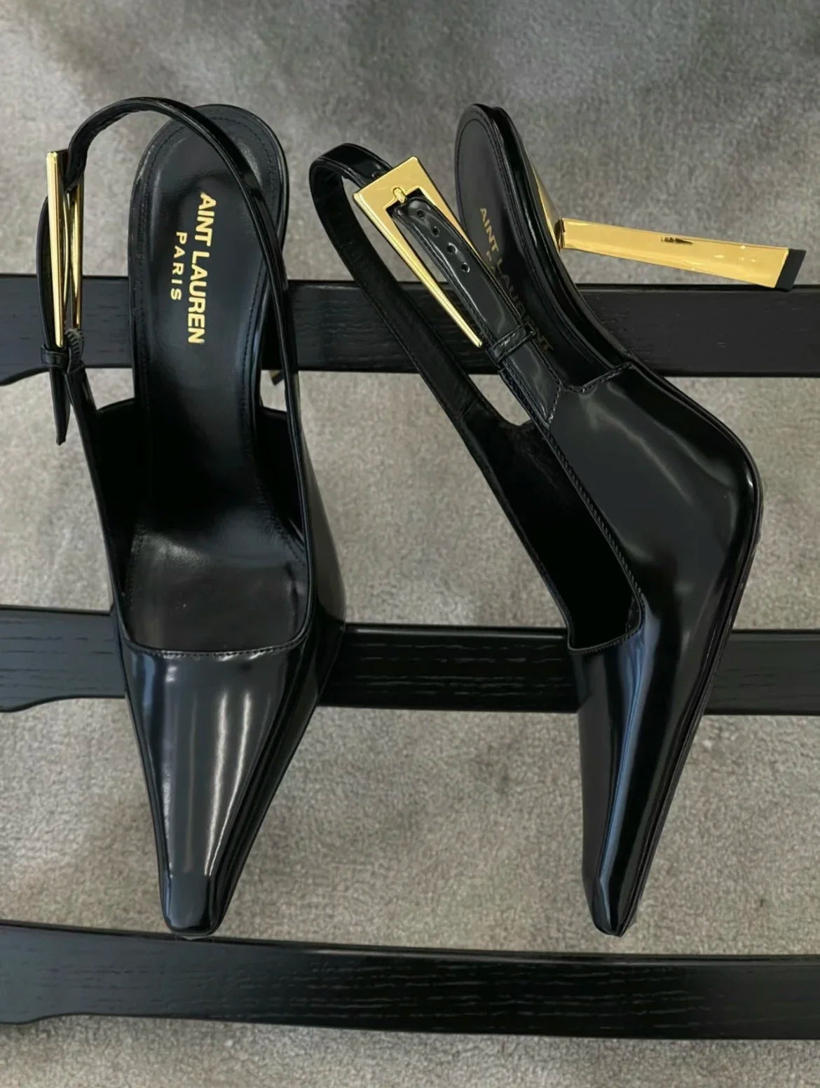 Black Pointed Toe High Heels Thin Heel Metal Cap Sandals Women's Shoes Elegant Painted Leather Sexy Fine Heel New 2025