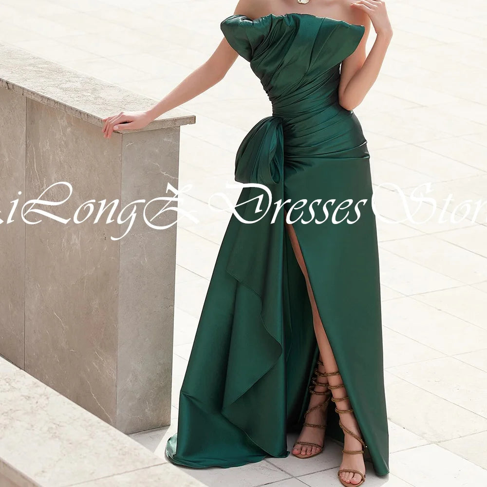 CustomizedCustomized Classic Scalloped Blackish Green Evening Dress Formal A-Line Sweep Train Sleeveless Ruched Vestido De Festa