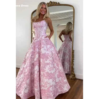 Lena Line A Wedding Party Dress Woman 2026 Luxury Evening Dress Sleeveless Customized Flowers Pink Elegant Gowns Robe Soiree