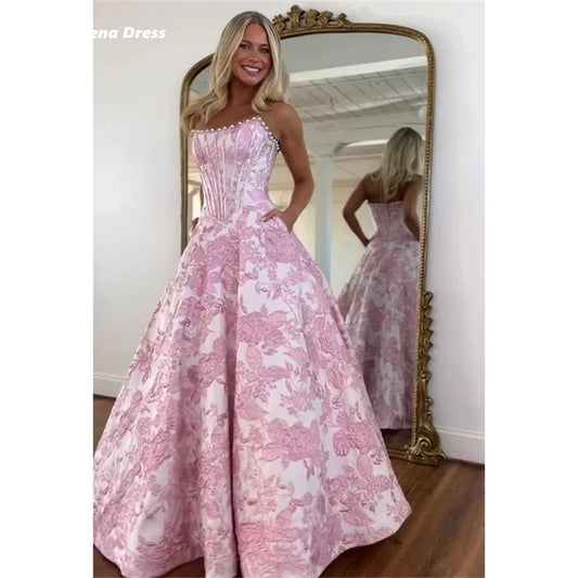 Lena Line A Wedding Party Dress Woman 2026 Luxury Evening Dress Sleeveless Customized Flowers Pink Elegant Gowns Robe Soiree