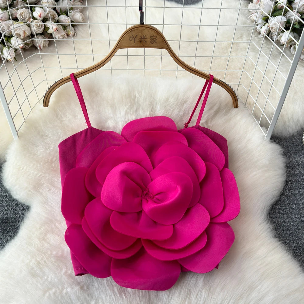 Stretchy Back Camis Slim Woman Solid Big Flower Tank Girl 2024 Summer Crop Top for Female Camisole