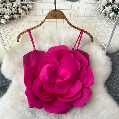 Stretchy Back Camis Slim Woman Solid Big Flower Tank Girl 2024 Summer Crop Top for Female Camisole