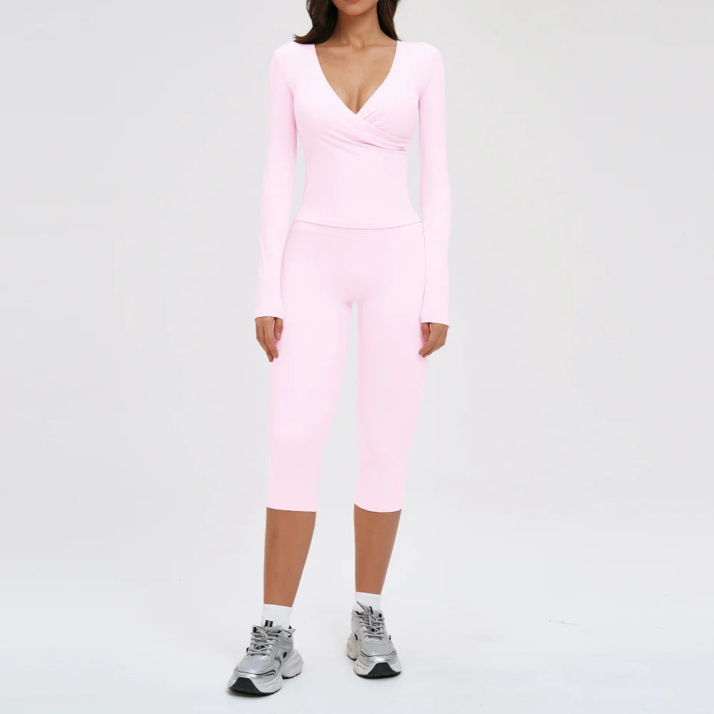 2PCS Gym Tracksuits Yoga Set Female Fitness Suit Deep V Yoga Bra Athletic Wear Women High Waist Workout Flared pants Sports Suit