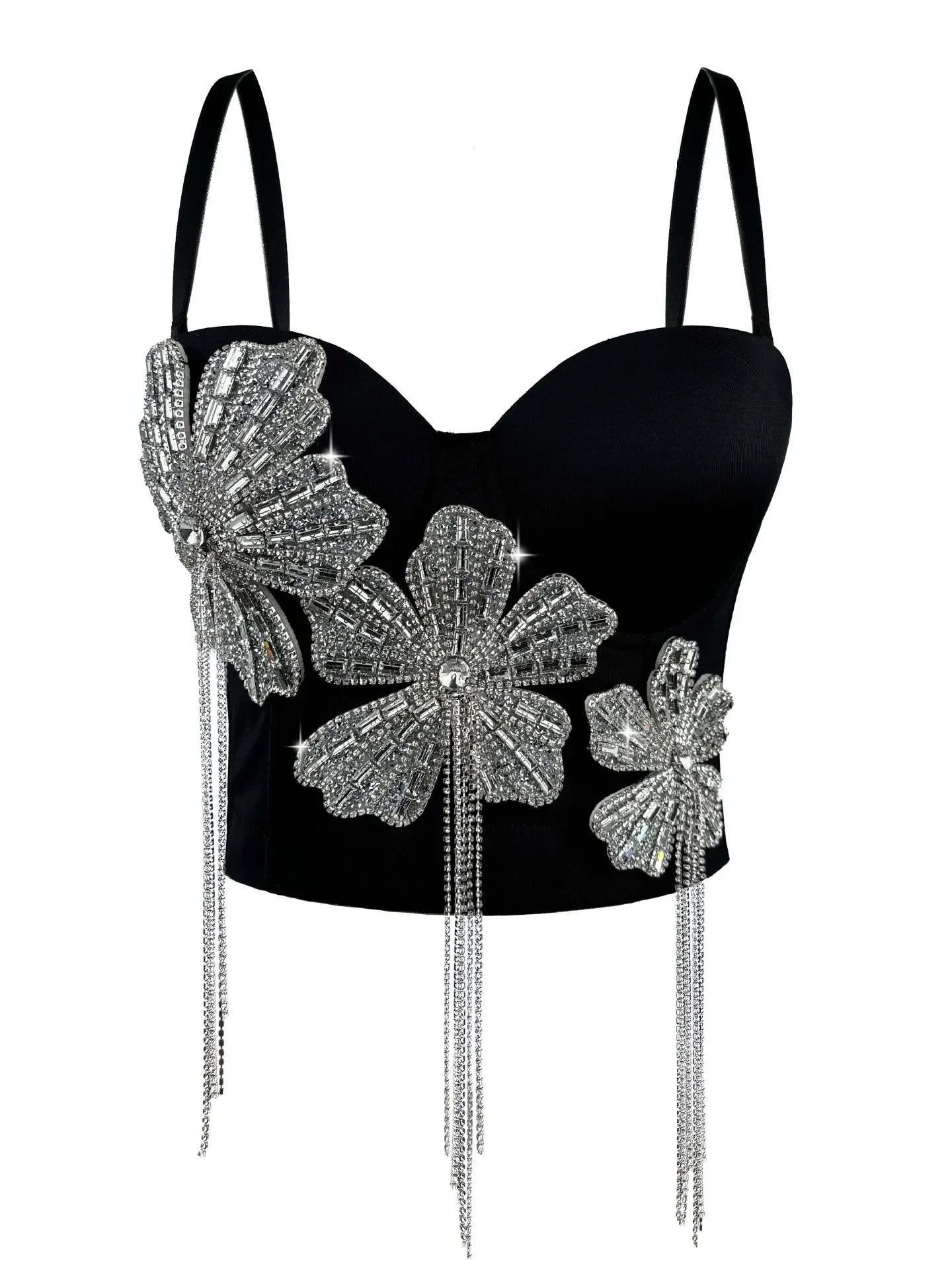 Fashion Women Diamonds Embroidery Flowers Tassel Bustier Corset Crop Tops To Wear suspender vest