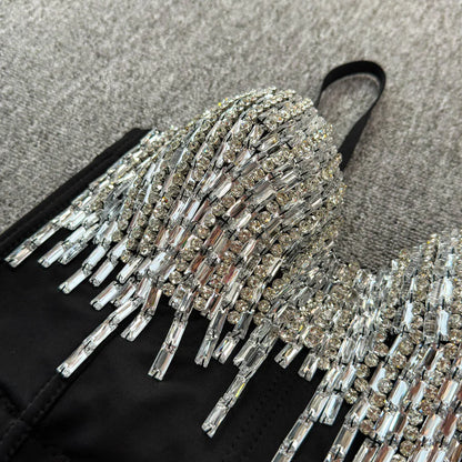 Sexy Club Dancing Csole Diamond Embellied ort Vest Inner Wear Outerwear Trendy Fibone Bra Top Women's Vest