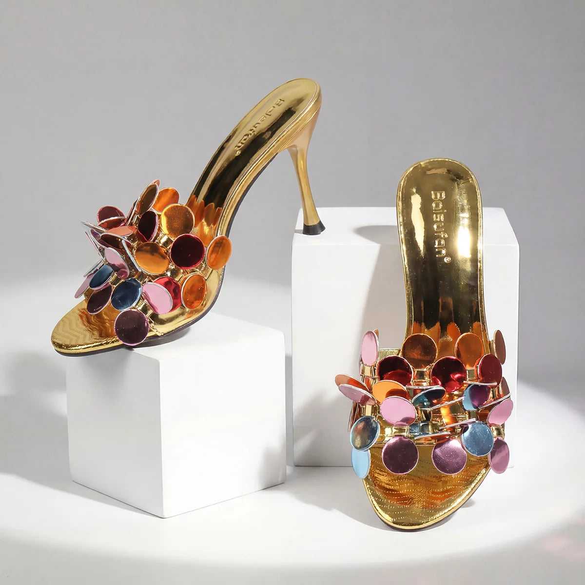 Floral High Heel Open Toe Sandals Women's Versatile Casual Slip-On Shoes Fashionable European Style round Toe Rubber Outsole