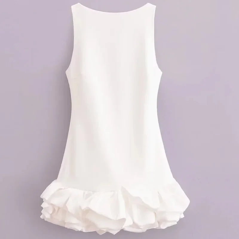 HXAO White Short Dress Women's Ruffle Backless Party Dresses Black Red Sleeveless Bodycon Mini Dress Woman Summer Sexy Vestidos